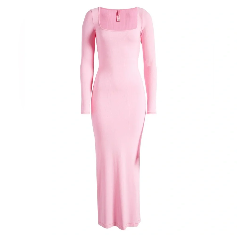 Skims Soft Lounge Long Sleeve Dress In Pink